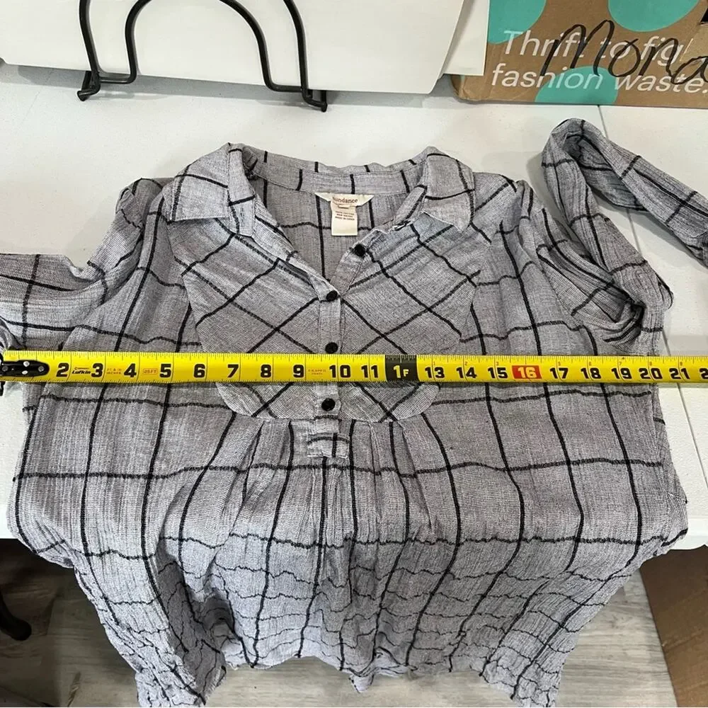 Sundance Grey Black Windowpane Check Dress Tunic Top Cotton Hi Lo
